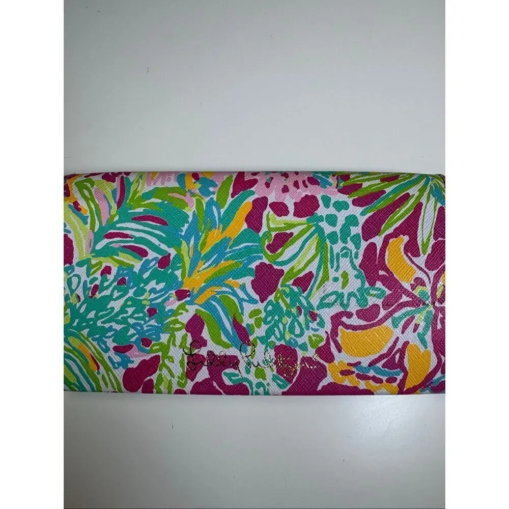 Lilly Pulitzer Envelope Wallet Clutch Tropical Print Pink Blue Green Gold
